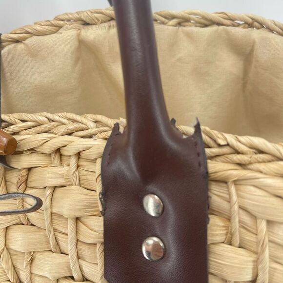 Womens Shoulder Bag Straw Fabric Lining Inner Pocket Beige rattan boho cottageco - Picture 11 of 15